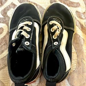 Vans Low Top Shoes Sneakers Size 8 Toddler Black White Stripe Lace Slip On